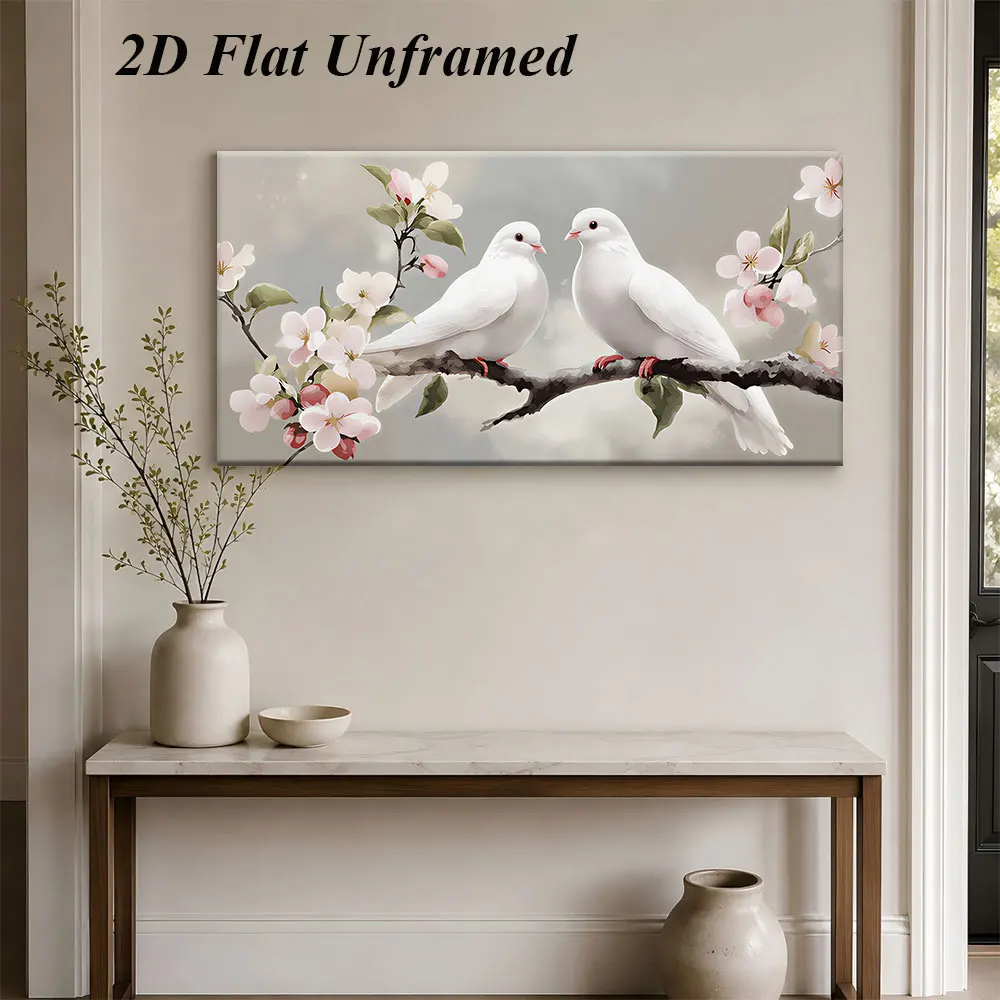 1 simple modern frameless decorative painting with white dove flower pattern and warm atmosphere decoration painting 2D plan
