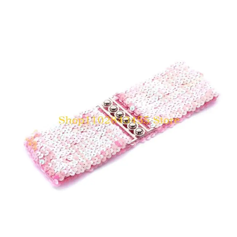 49MC Sequined Wide Corset Belt Women Elastic Waspie Belt for Teenager Girl Shimmering Waist Cincher Jackets Dress Decoration