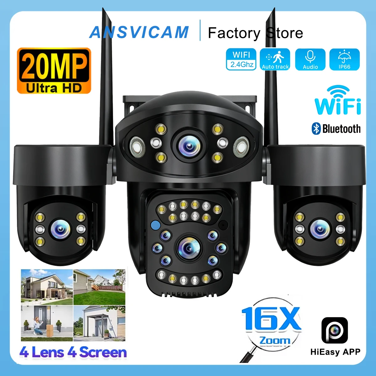 �y�Z�[�����z20MP 4�����YWiFi�J�������O�Z�L�����e�B�J�����A4��ʃ��C�u�r���[�A12�{�Y�[���AAI�l��/�����ǐՁA�J���[�Î��AIP66