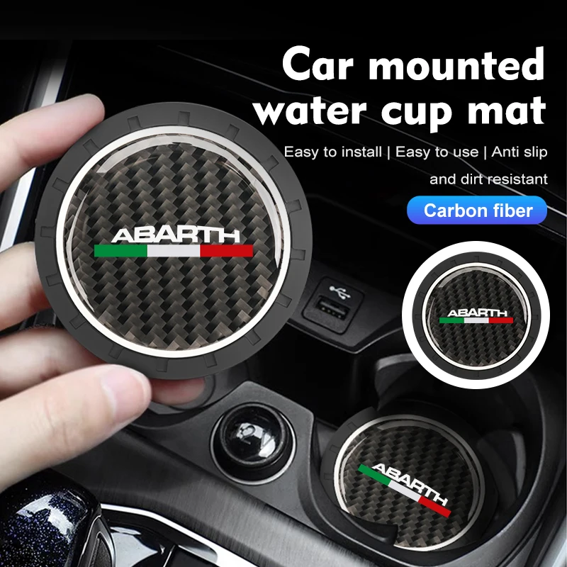 2Pcs Car Water Cup Anti-slip Pad Carbon Fiber Holder Mat For Abarth Viaggio Punto 124 125 500 595 695