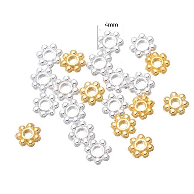 100pcs 4/6/8/10/12mm Snowflake Spacer Beads For Women Necklace Bracelet DIY Jewelry Making Findings Accessories Alloy Crafts