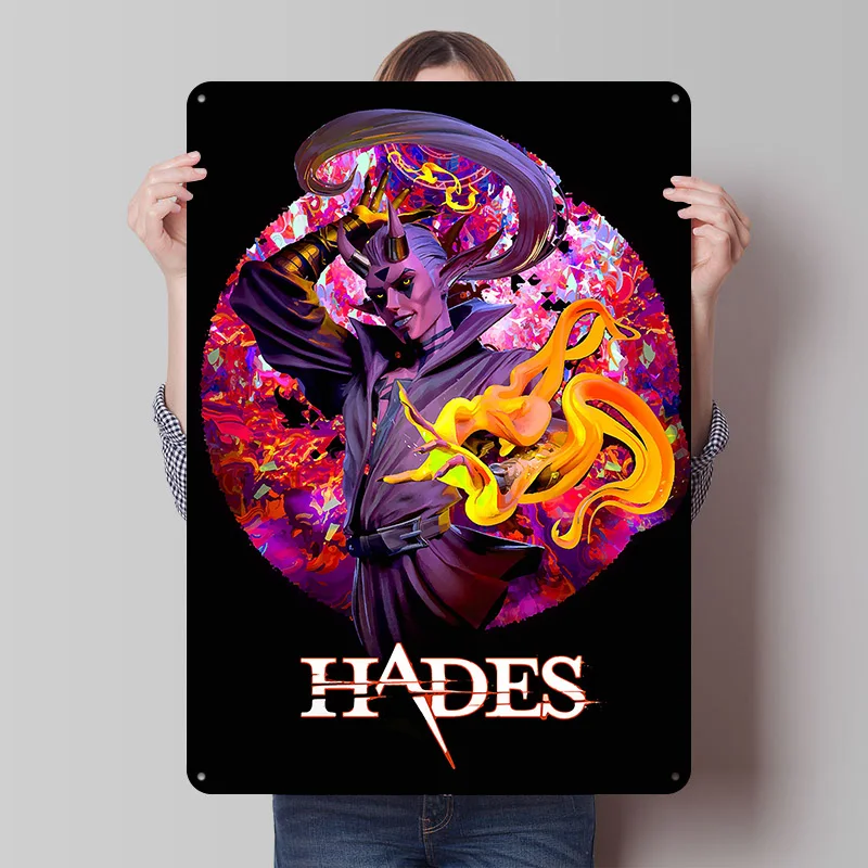 Hades Game Character Portrait Tin Plaque Poster Customized Wall Art Retro Vintage Metal Signs for Gamer Custom Plate Home Sign