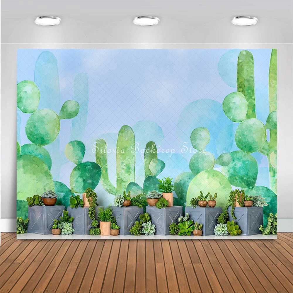 Succulent Cactus Green Photo Background Baby Shower Children Birthday Photography Backdrop Cake Smash Photo Studio Props