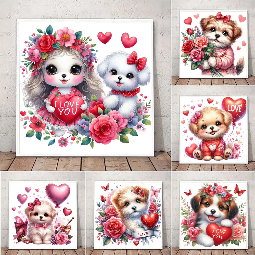 Cartoon Pet Dog 5D Full Round Diamond Painting Kits Valentine's Home Decor Lovely Cute DIY Drills Mosaic Embroidery Cross-stitch