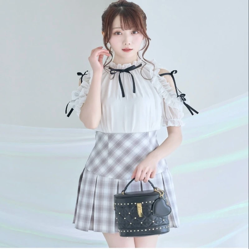 Japanese Lolita Style Sweet Top Heavy Industry Off-shoulder Shirt Bow Tie Mesh Clear Blusas Short Versatile Kawaii Blouse Ladies