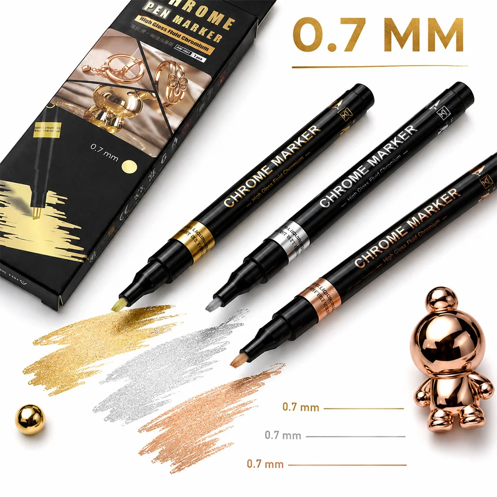 1Pcs Chrome Mirror Marker Pens 0.7MM Waterproof Quick-Drying Marking Model Painting Coloring Crafts Metal Glass Art DIY Supplies