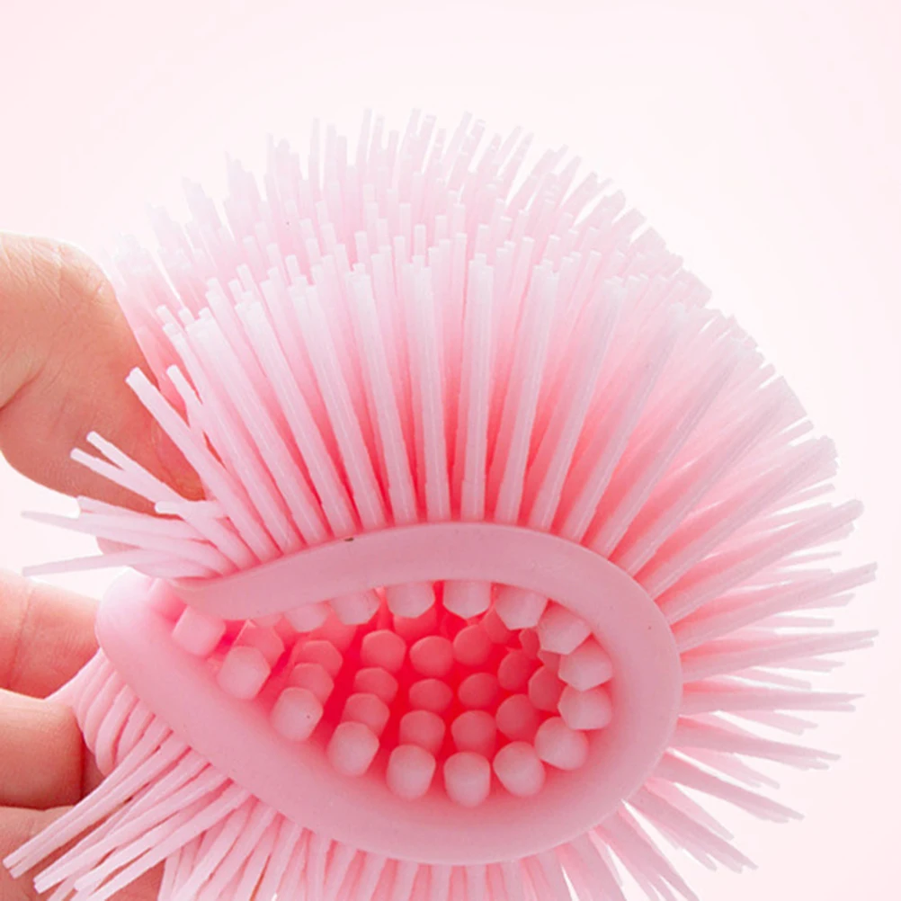 

Silicone Body Brush Pink Exfoliating Skin Scrubber Ergonomic Design Back Massage Dots Dense Bristles for Shampoo Bubbles Dirt