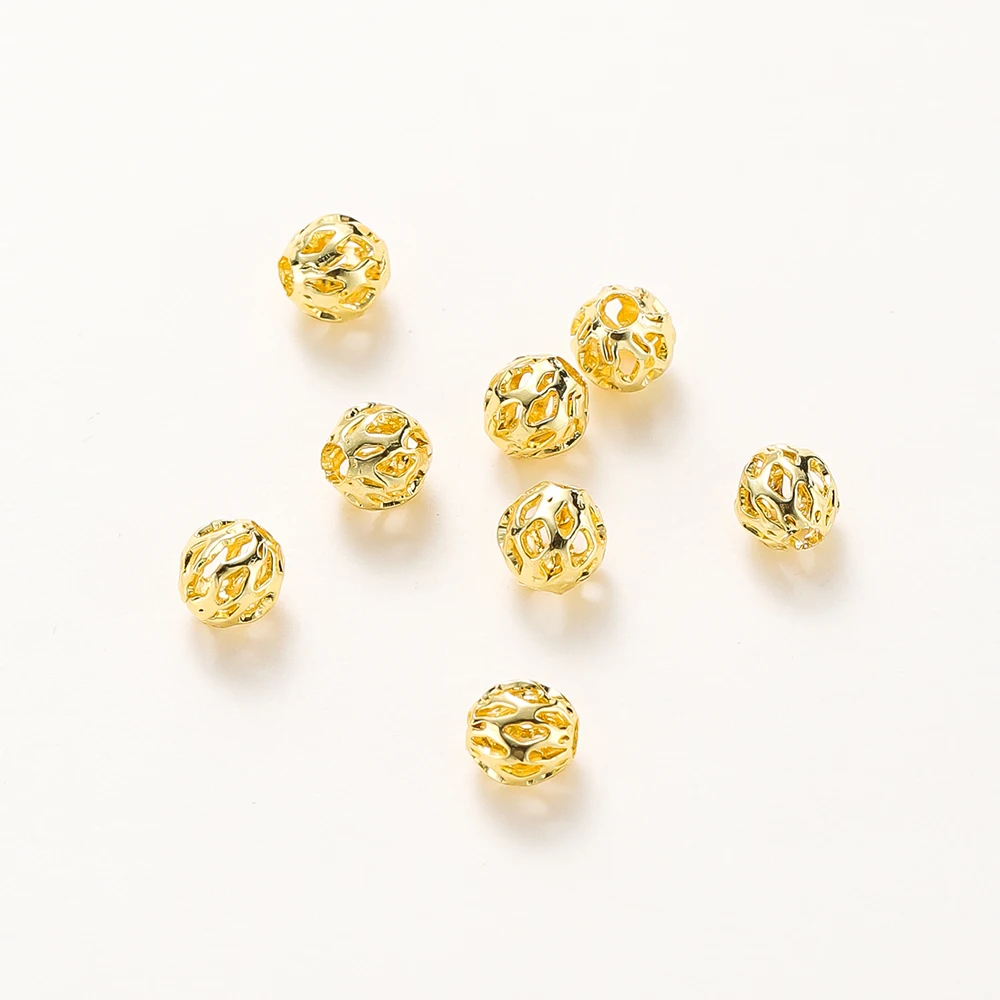 20Pcs 4-6mm 14K/18K Gold Color Plated Brass Metal Hollow Spacer Beads for DIY Bracelet Necklace Jewelry Making Findings Supplies