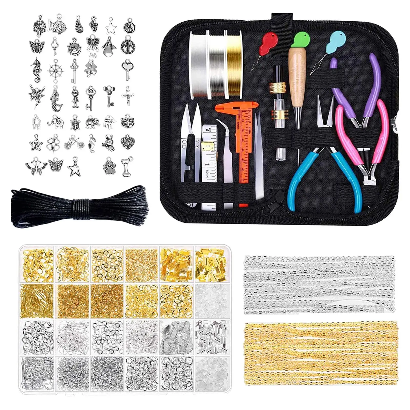 Kit de bijoux de bricolage pour femmes adultes, artisanat, outils, fils, pinces, résultats, collier, pendentif, breloque, bracelet, exécutif