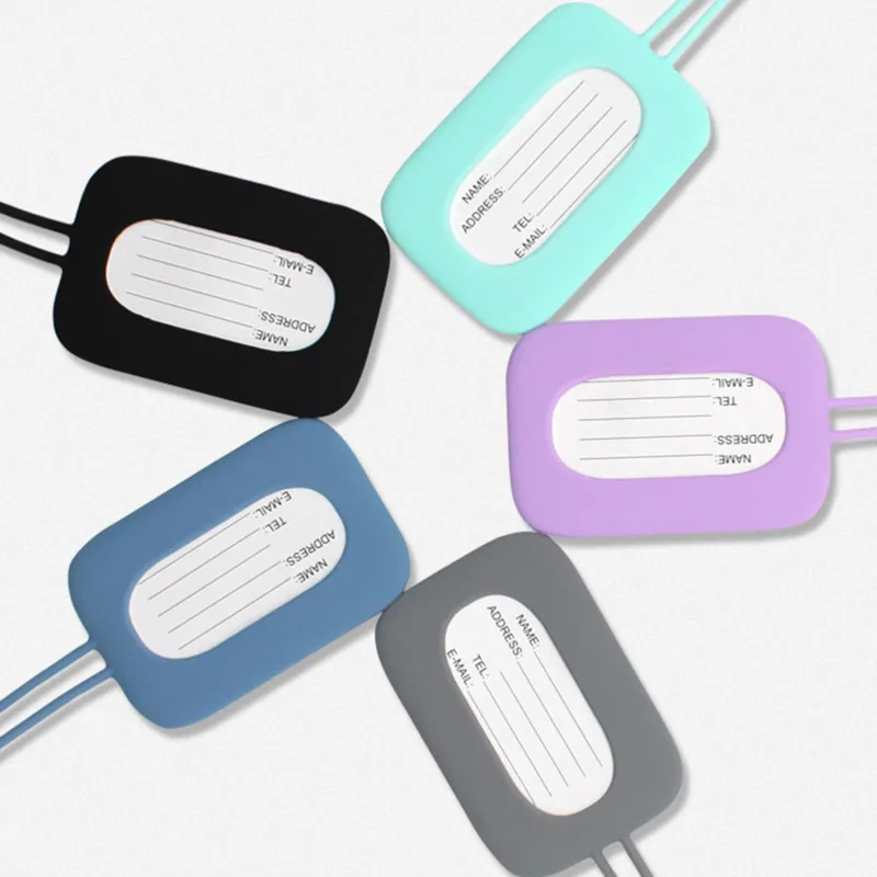 Etichetta per bagagli in silicone Uomo Donna Nome valigia Etichetta per bagagli Etichette per aereo impermeabili anti-smarrimento Accessori per etichette appese da viaggio