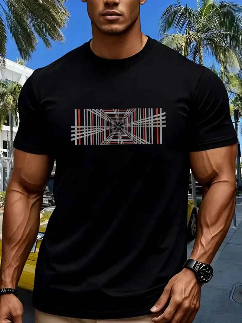 Image of Neues, kariert bedrucktes, kurzärmeliges Retro-Freizeit-T-Shirt aus Baumwolle mit Muster für Herren und Damen