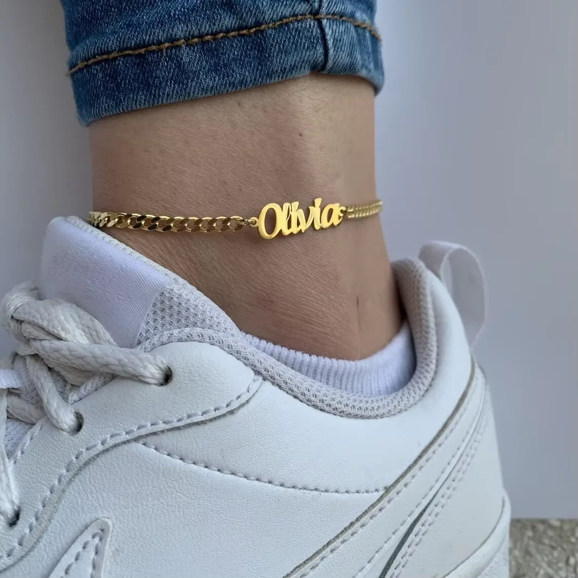Customized Name Anklet For Women Stainless Steel Gold Color Charm Chain Nameplate Ankle Bracelet Summer Beach Vacation Jewelry