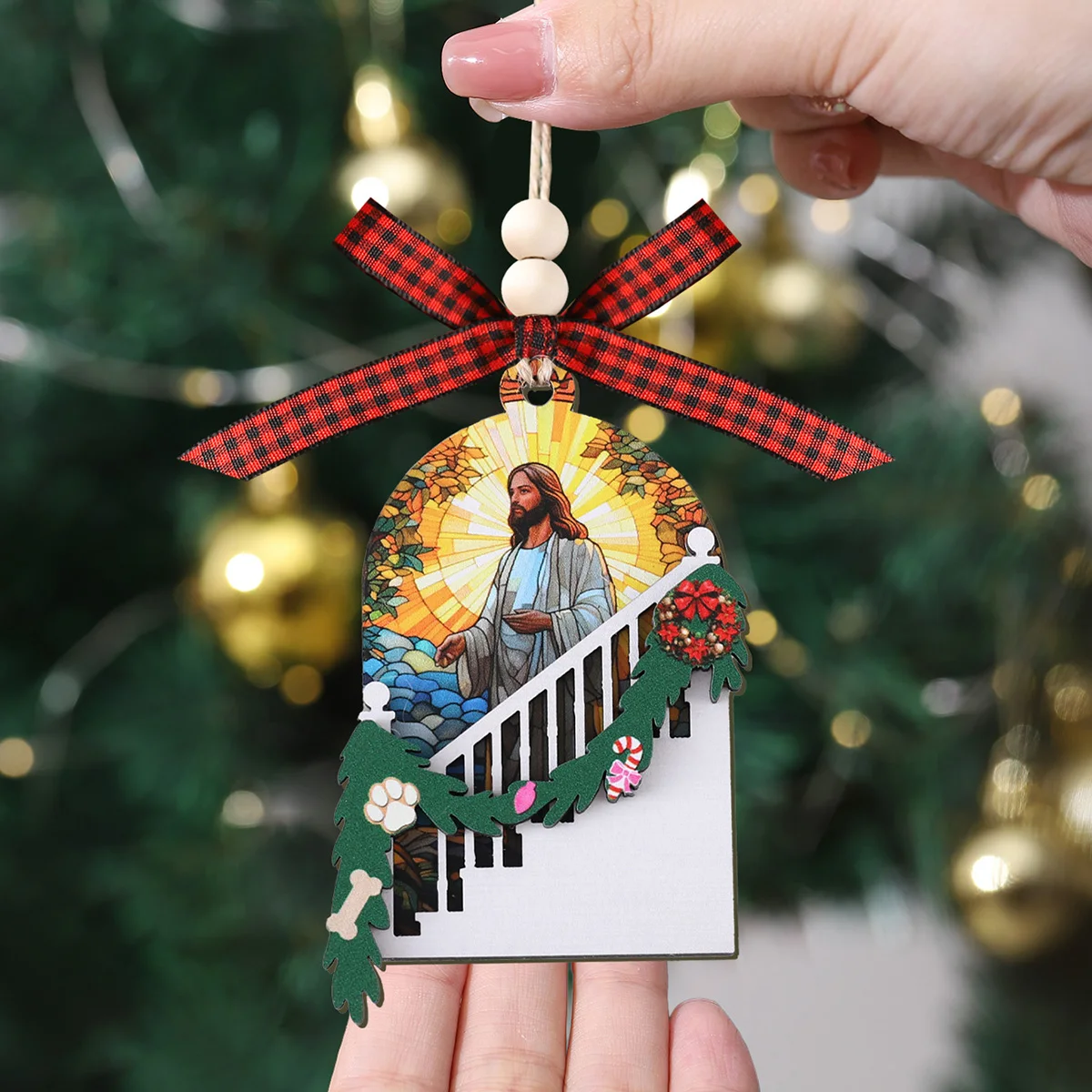 

1pc Jesus Wooden Christmas Pendant Hanging Decoration Retro Exquisite Home Decoration for Xmas Tree Wall Door Party Ornament