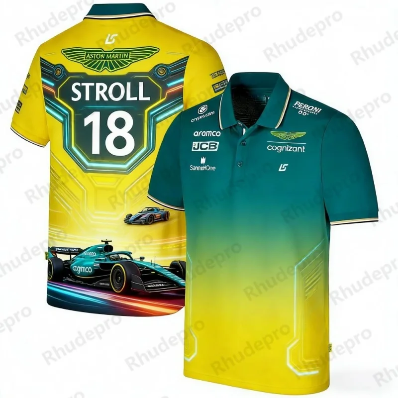 

Aston Martin Team Stroll 18 Racing Theme Short-sleeve Polo Shirt For Racing Fans Sporty Casual Top