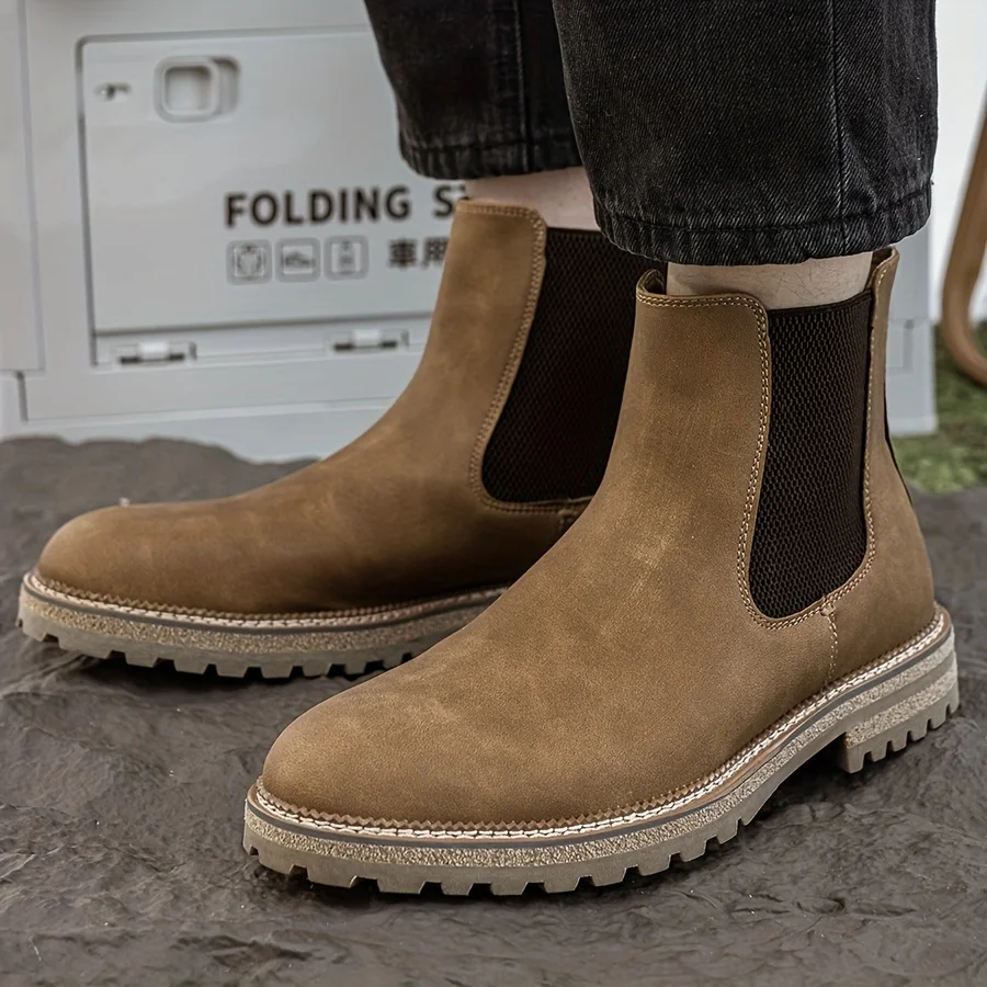 

Men's Fashion Elastic Rubber Sole Chelsea Boots Round Toe Boots Without Fur