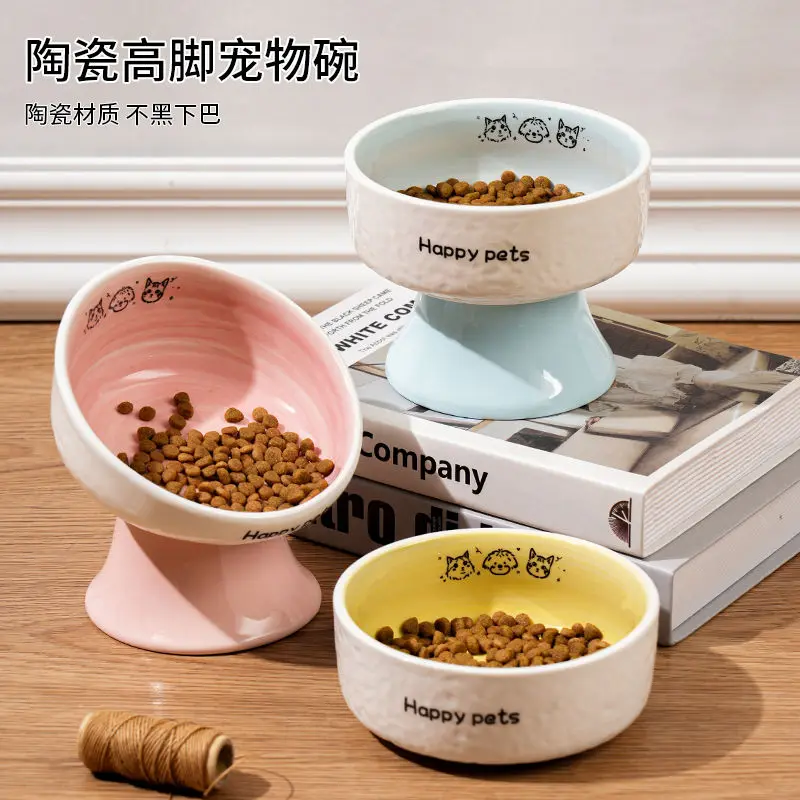 

High Footed Food Ceramic Pet Bowl Drinking Water Anti Black Chin Rice Protect Cervical Spine Dog Cat Bowl Prevent Tipping Over