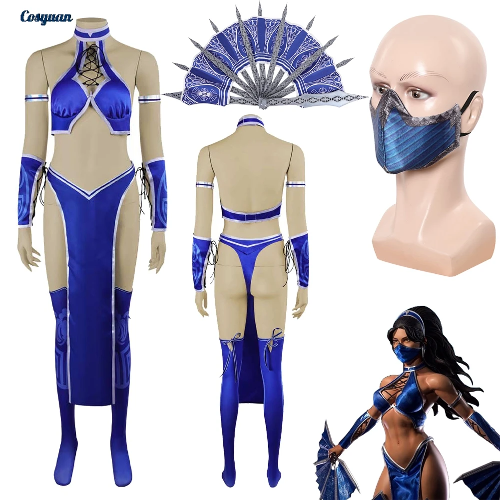 Juego 2025 Mortal Kombat 2 Kitana, pantalones superiores, máscara de abanico de tela, disfraz de fiesta para mujer, disfraz de Halloween, trajes de Carnaval