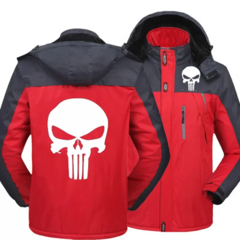 New Winter Men's Punisher Logo Windproof Hooded Jackets Thick Warm Coats Male Outwear Mountaineering Overcoat Windbreaker