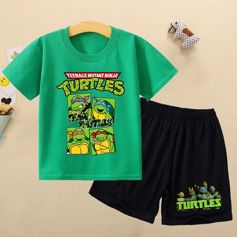 Teenage Mutant Ninja Turtles Children T Shirt Anime Printed T Shirts Baby Boys Short Sleeve Tracksuits Summer Kids Clothing