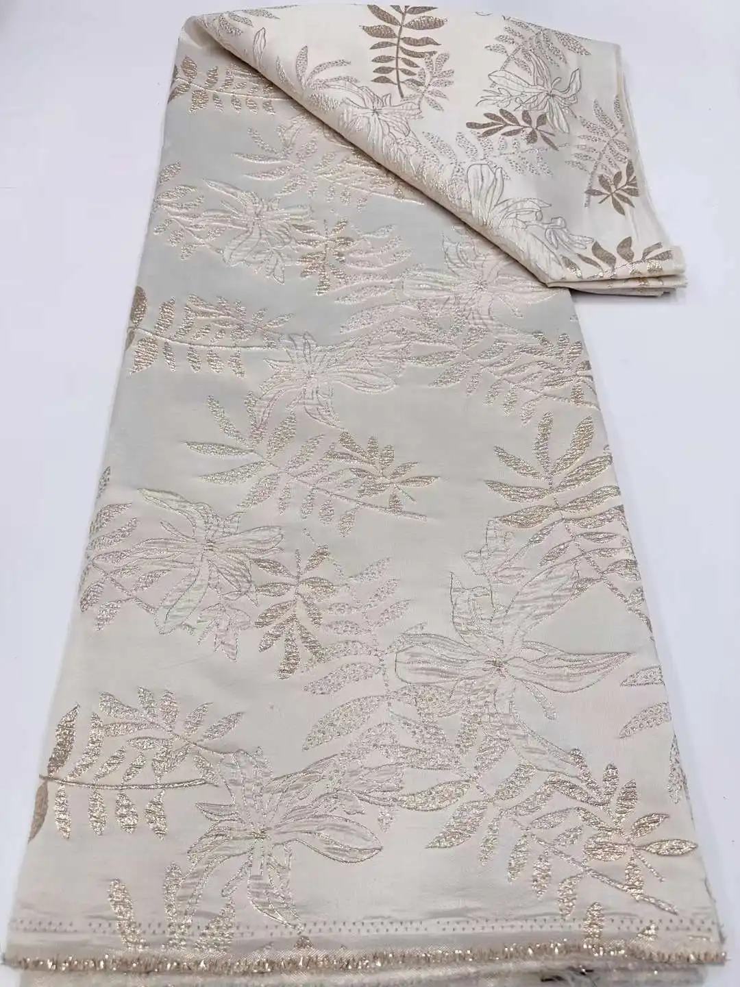 Tissu en dentelle jacquard brocart africain pour femme, matériau damassé floral, dentelle à dorure NigWin, Brocard, 5 verges pour robe de soirée