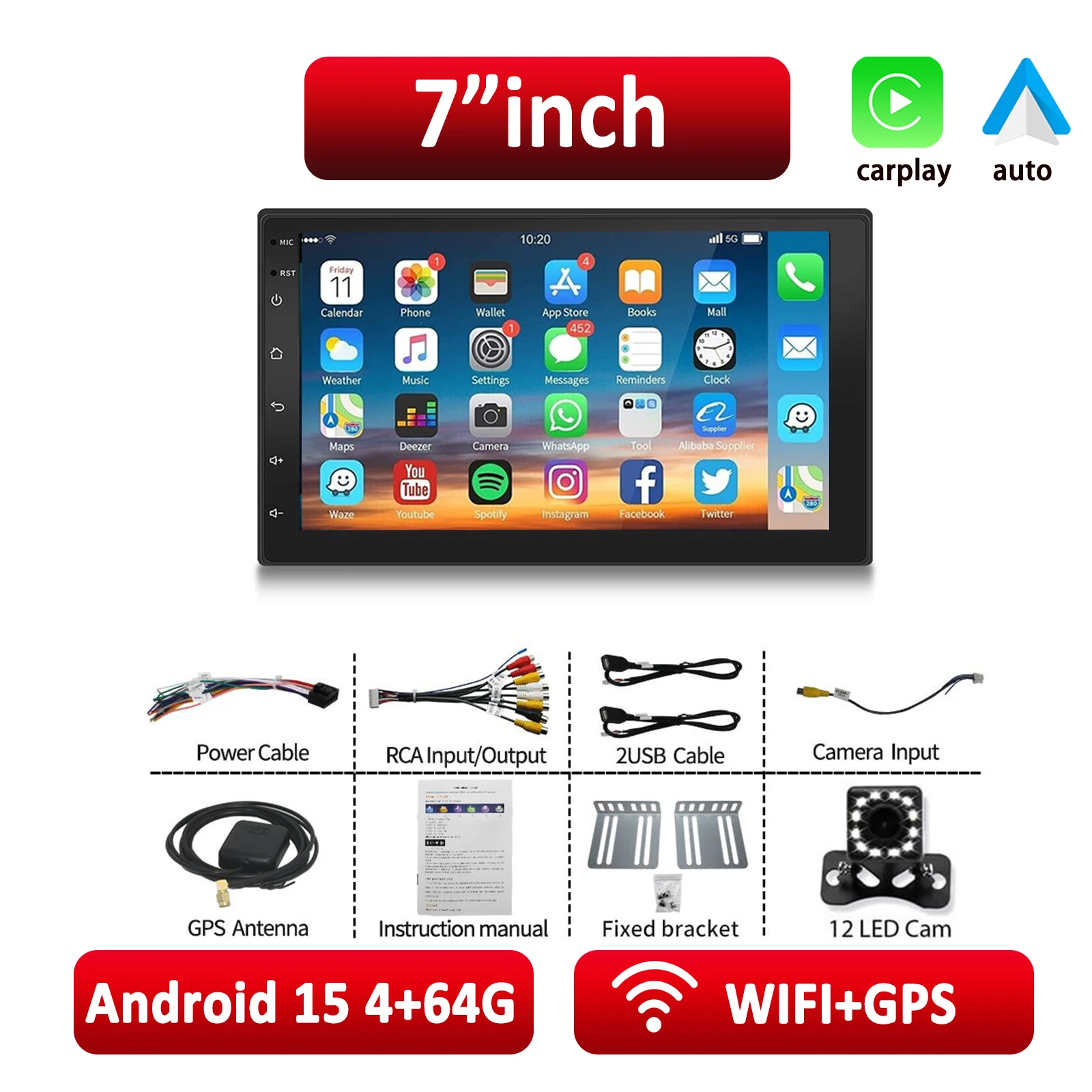 ESSGOO Android 15 autoradio draadloze Carplay Auto 2 Din 7"/9"/10" GPS-navigator MP5-speler glazen scherm Wi-Fi FM BT autostereo