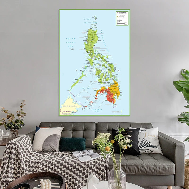 100*150cm o mapa administrativo das filipinas cartaz da arte da parede impressão pintura em tela material de escritório sala estar decoração casa