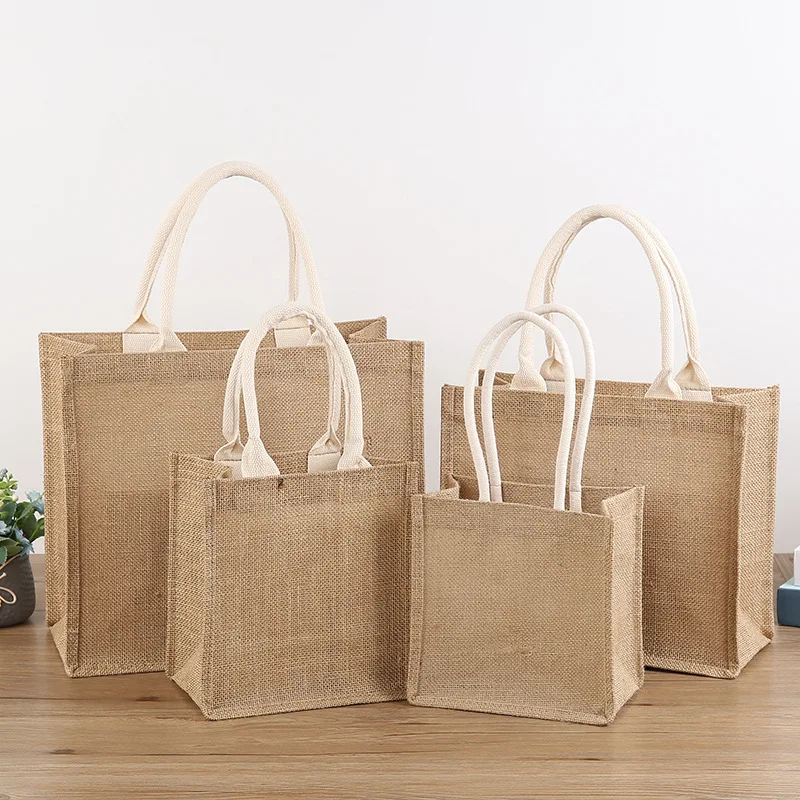 

4/6/8/10/12Pcs Burlap Tote Bags Portable Jute Beach Bag with Handles Multipurpose DIY Hand Bags for Shopping Trips Tours Outdoor