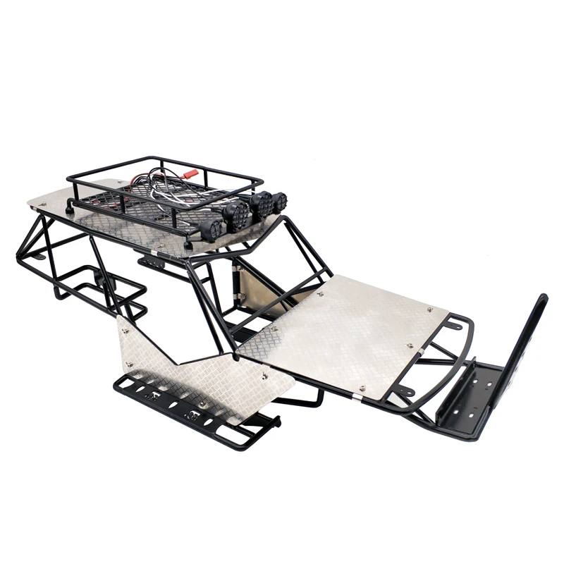 For 1/10 Scale RC Axial Wraith Metal Roll Cage Frame Body With Roof Rack And Metal Sheets Side Step