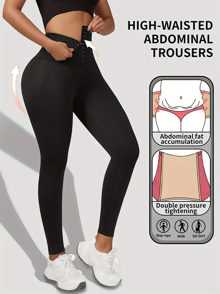 Women's High-Waisted Hip-Lifting Sweatpants, Suitable for Exercise and Running, Front Buckle Design, Abdominal Control, Breathab
