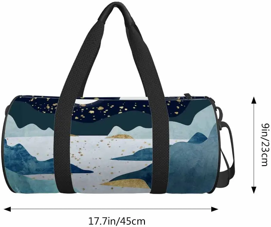 Mountains Trees Travel Duffle Bag Abstract Moon Glow Textured Plaster Gold Elements Overnight Bag for Travel Sports Tote Gym Bag