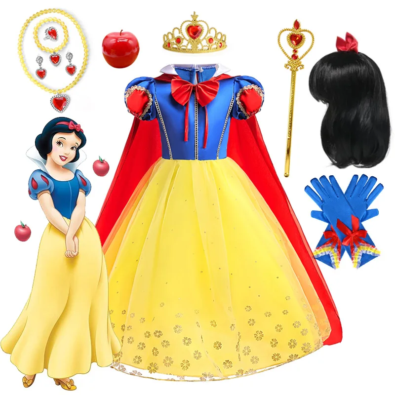 Snow White Costume for Girls Fancy Dress Kids Carnival Halloween Christmas Party Princess Children Birthday With Cloak Clothes