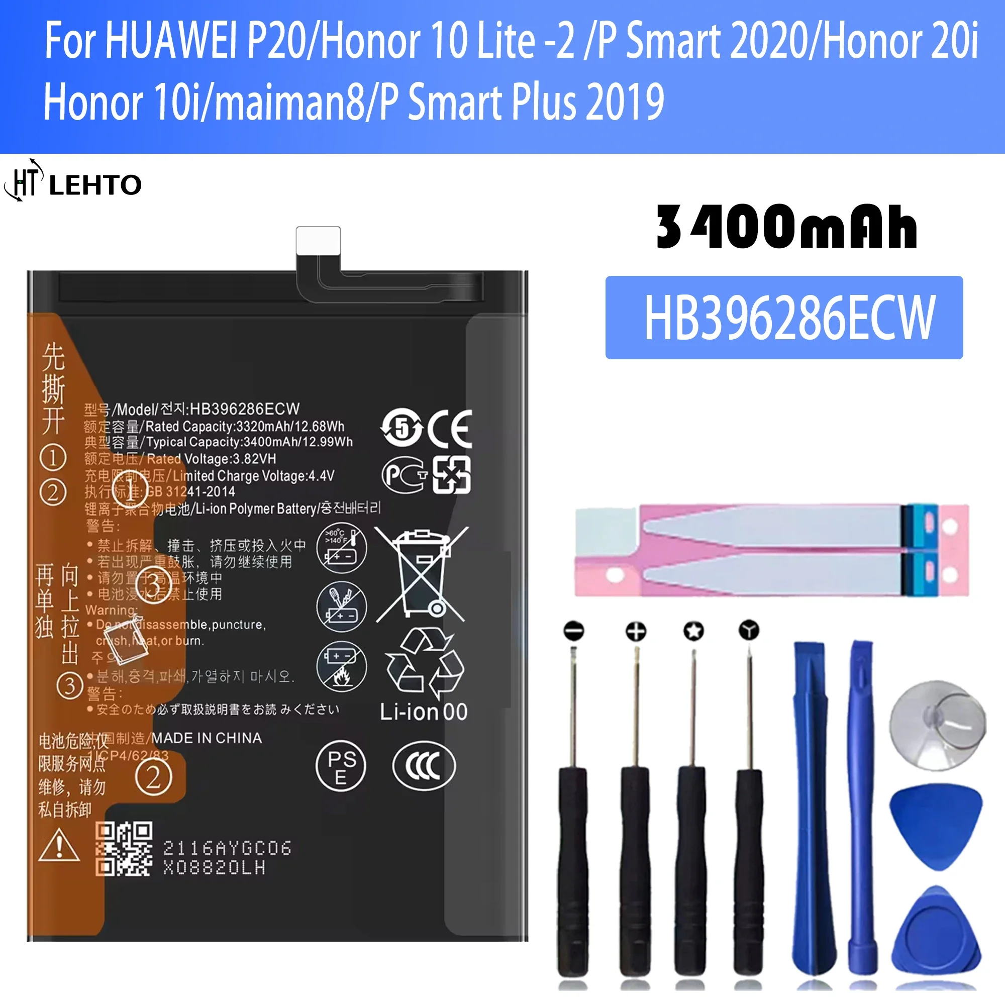 

100% New Original Battery HB396286ECW For HUAWEI Honor 10 Lite 10i 20i P Smart 2020 P Smart Plus 2019 P20 Battery + Free Tools