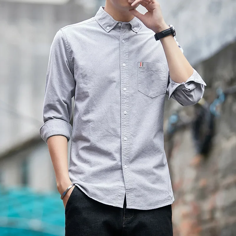 

Men Shirts Shirt Top Turn Down Collar Full Sleeve Solid Casual Tops Single Breasted Splice Simple Slim Fit Button Autumn New