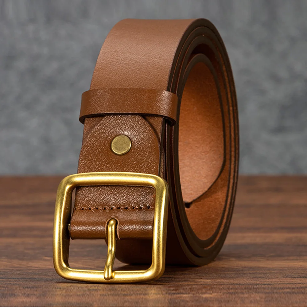 Men's Belts Genuine Leather New Arrival Vintage Style for Jeans Alloy Buckle First-layer Cowhide Urban OL Cinturón Male BT007