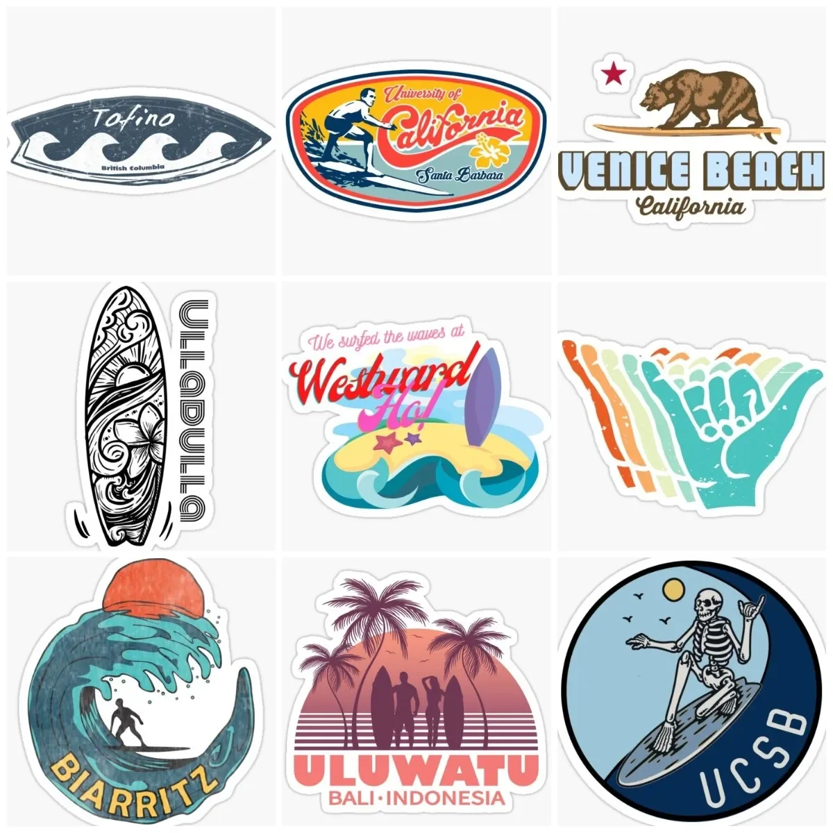 

Waves Surfing Skull Creative Sticker Motorcycle Laptop Car Window Truck Camper Kayak Motorboat Surfboard Waterproof PVC Decal