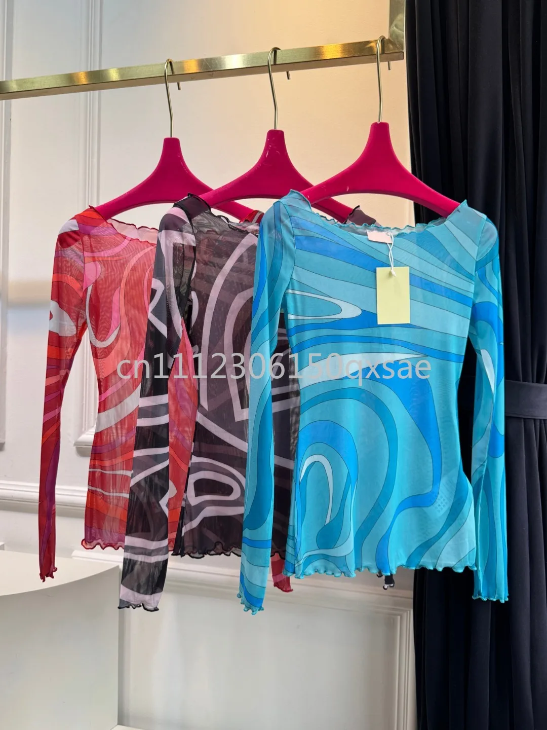 Classic Design Women's Mesh Long Sleeve Shirts with Letter Signature Logo Luxury Brand Lady Sexy Tops Beachwear Swimwear
