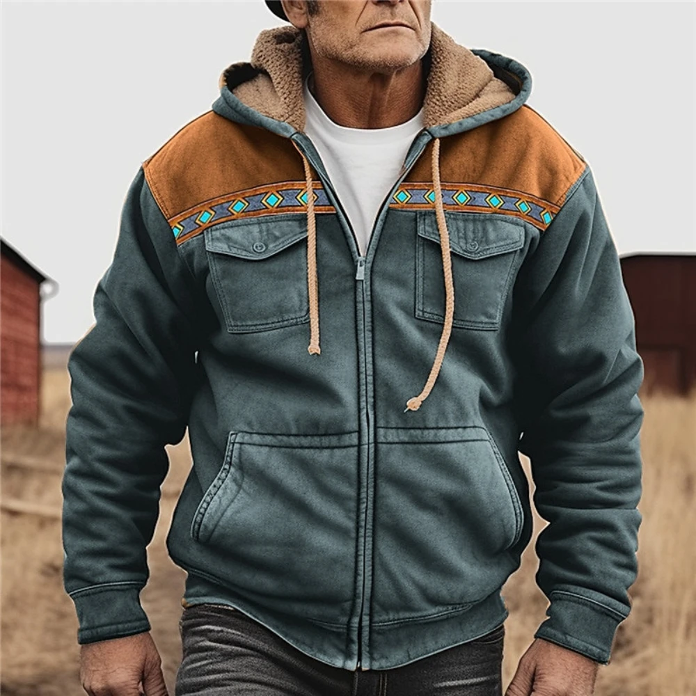 Herren Fleece Langarm Reißverschluss Hoodies Parkas Vintage Mantel Jacke Farbblock Grafikdrucke Täglich für Männer/Frauen Oberbekleidung