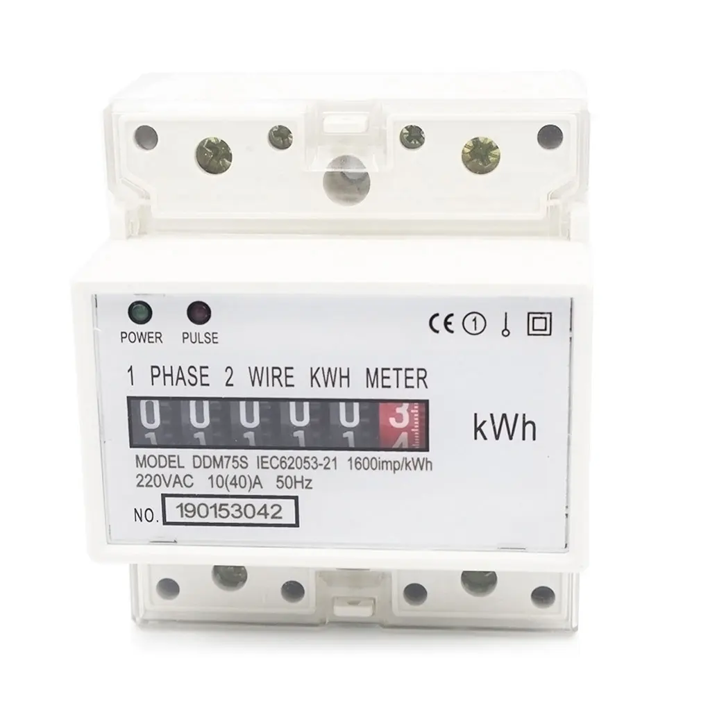 

Plastic Case 35mm DIN Rail Electric Energy Meter Single Phase Two Wire Dual LED Power Consumption Wattmeter Gauge