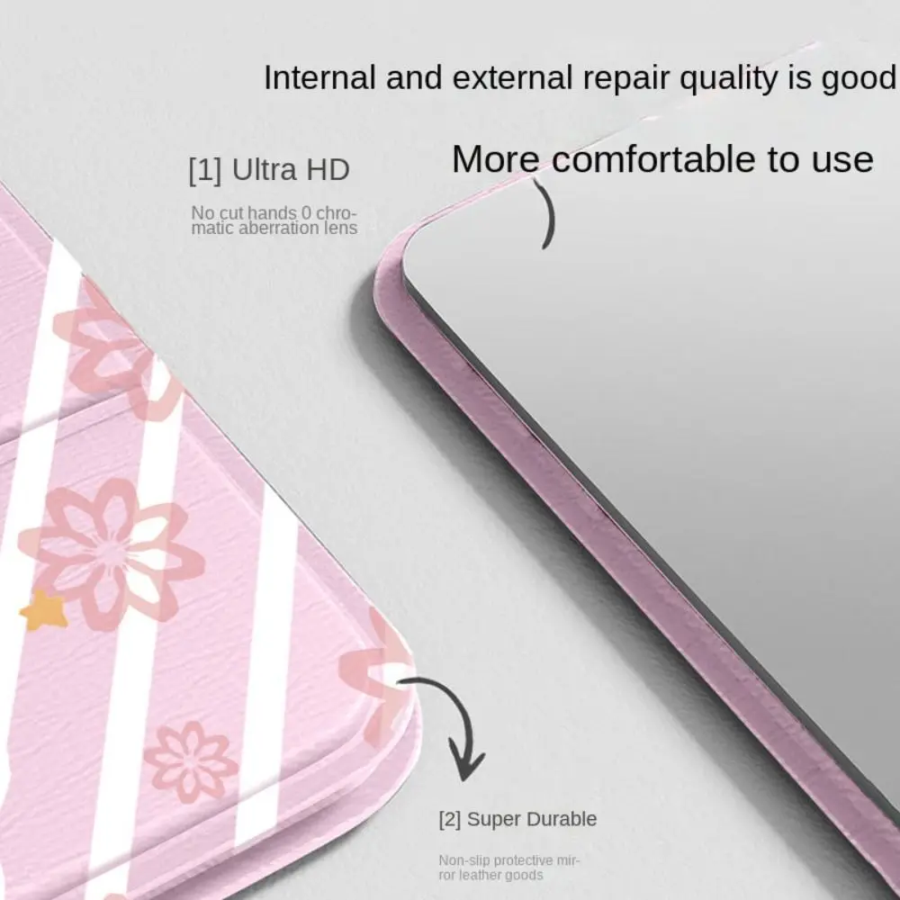 Cartoon Dieren Mini Opvouwbare Draagbare Spiegel High Definition Make-upspiegel PU Leer Handheld Kleine Spiegel Leuke Zakspiegel
