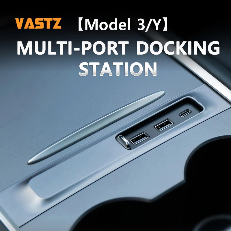 VASTZ Center Console Car USB Charger Multi Port With Light for Tesla Model 3 Y 2022 2021 27W Quick Charger USB HUB Accessories