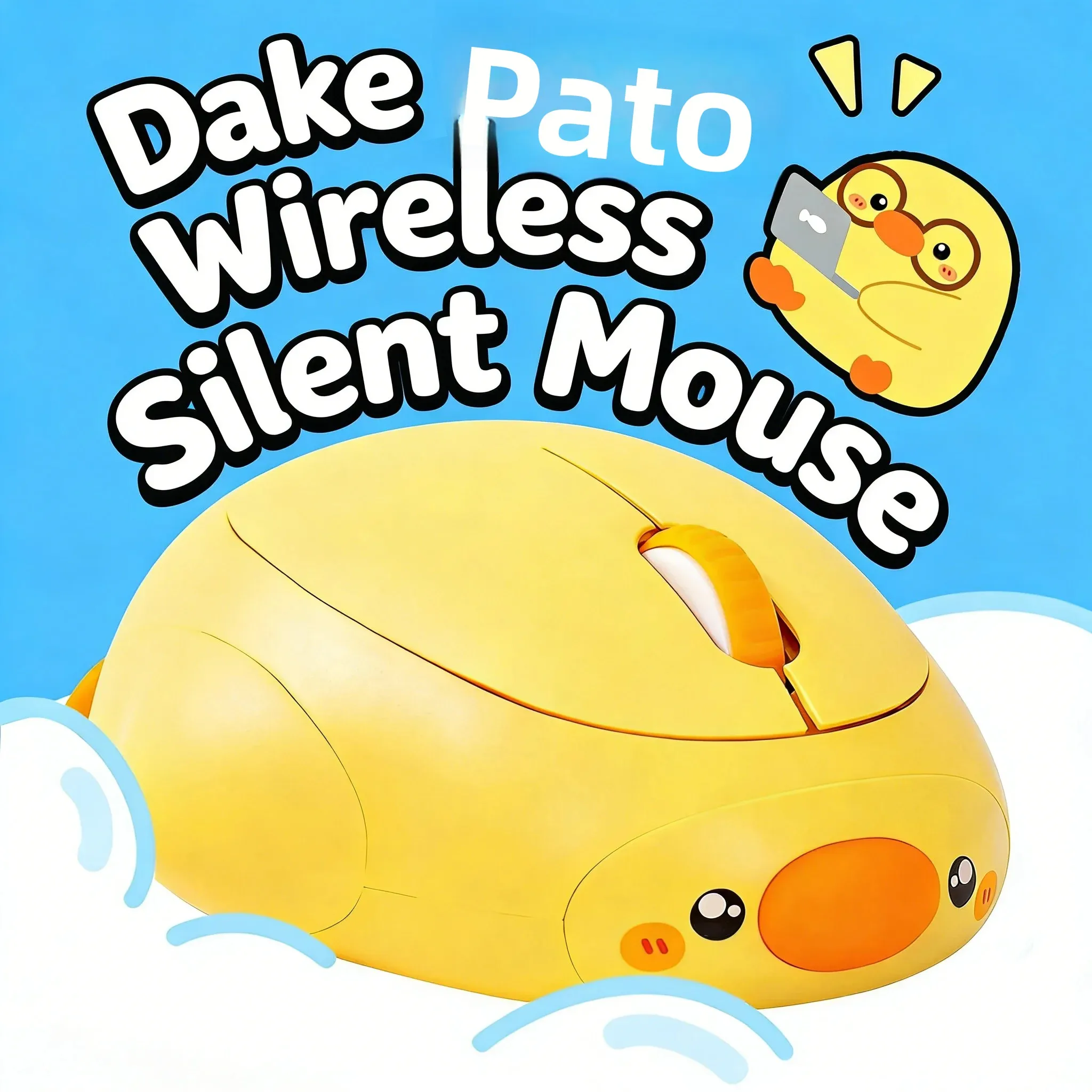 Mouse sem fio fofo em formato de pato amarelo 3D, silencioso, recarregável, 2.4G, Bluetooth, modo duplo, para escritório, laptop, PC, tablet.