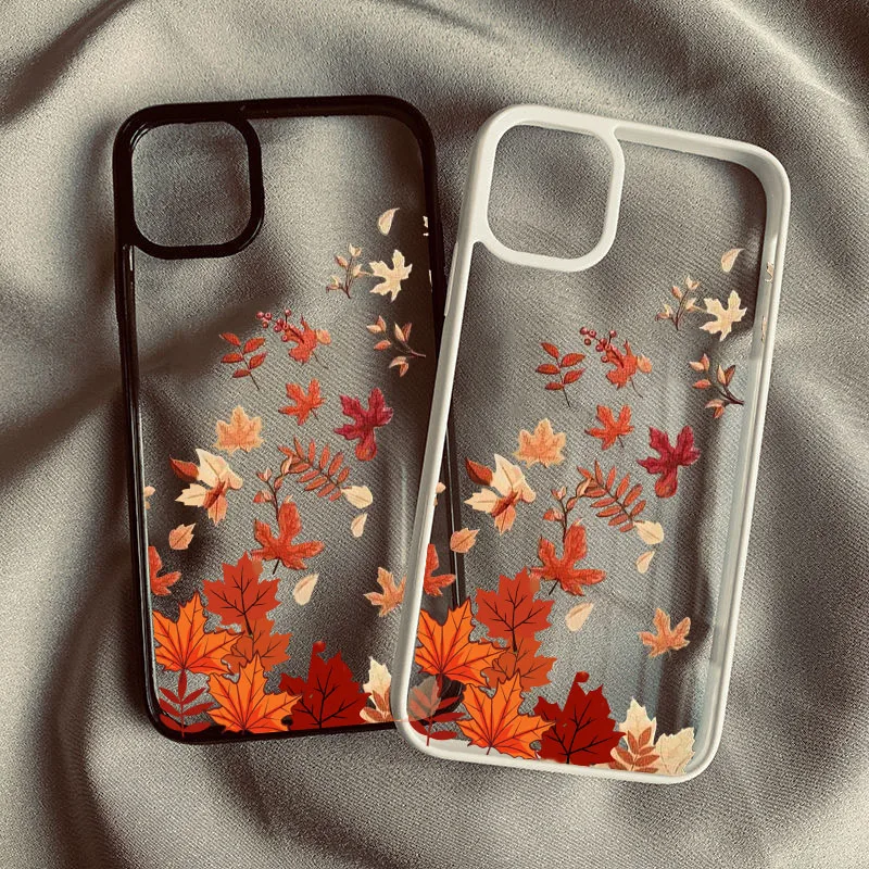 حافظة لهاتف آيفون 16 15 14 17 Pro MAX 13 11 12 XS XR 7 8 Plus غطاء صلب شفاف على شكل أوراق القيقب اللطيفة #2