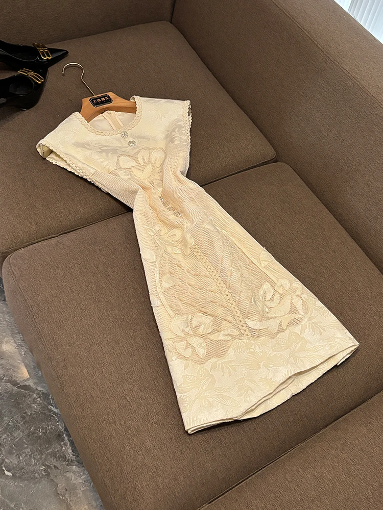 

Элегантное кружевное платье с вышивкой и цветочным принтом, зима 2025, приталенное, с завышенной талией, для повседневной носки, женское, модное, цельное, для города
