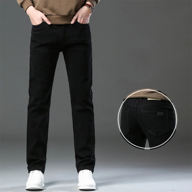 

2025 Men Business Casual Slim Fit Plus Size Jeans Male Straight Leg Stretch Denim Pants Fashion Versatile Black Green Trousers