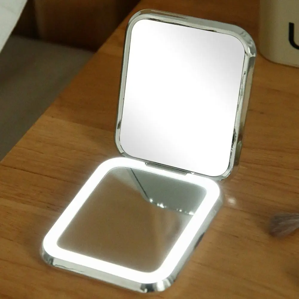 Gift Double Sided LED Makeup Mirror Plating Dimmable Travel Cosmetic Mirrors Mini Hand-held Pocket Mirror with Light Dormitory