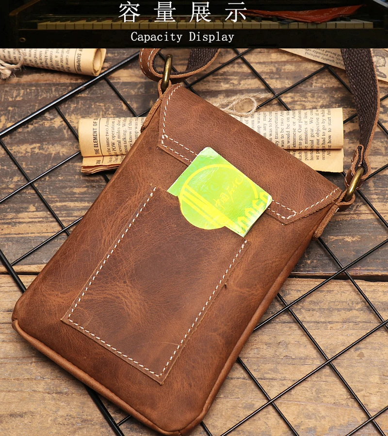 Retro Flip Schwarz Kleine Schulter Tasche für Männer Echtes Leder Sling Umhängetaschen Minderheit Design Mann Einfache Handy Tasche – Detail 12