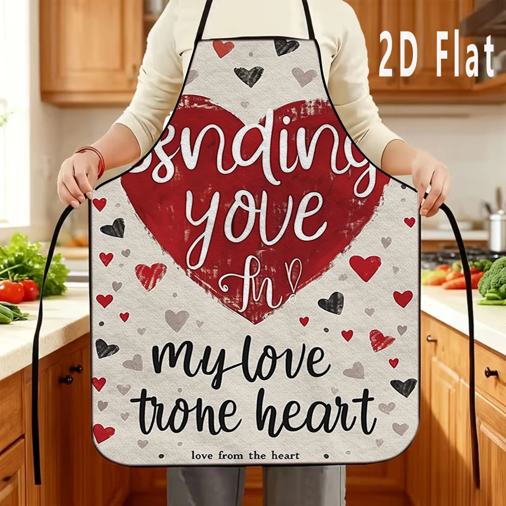 

1pc 2D Flat Valentine's Day Heart Print Apron, 60x80cm, Kitchen/Restaurant Apron, BBQ Apron, Durable and Easy to Clean