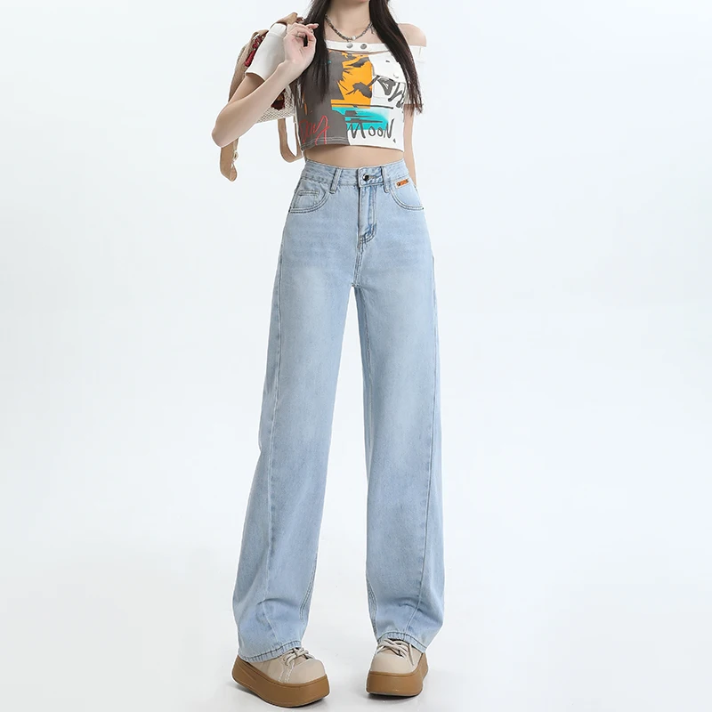 Jean Vintage taille haute pour femmes, ample, jambes larges, rétro, doux, extensible, pantalon évasé confortable, vêtements décontractés d'été