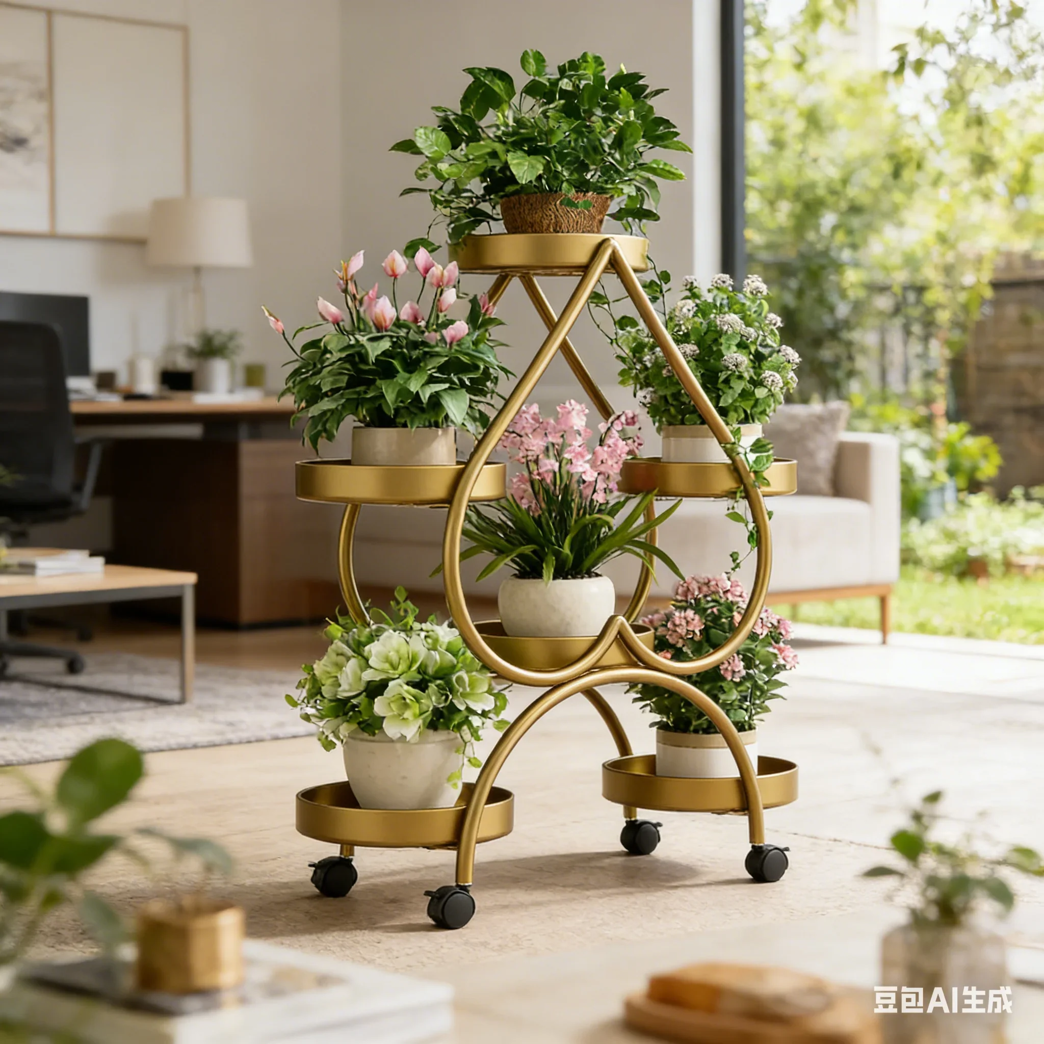 AOLIVIYA New Style Flower Stand With Living Room Floor Standing Storage Rack Balcony Multi Layer Iron Art Green Radish Plant Dis