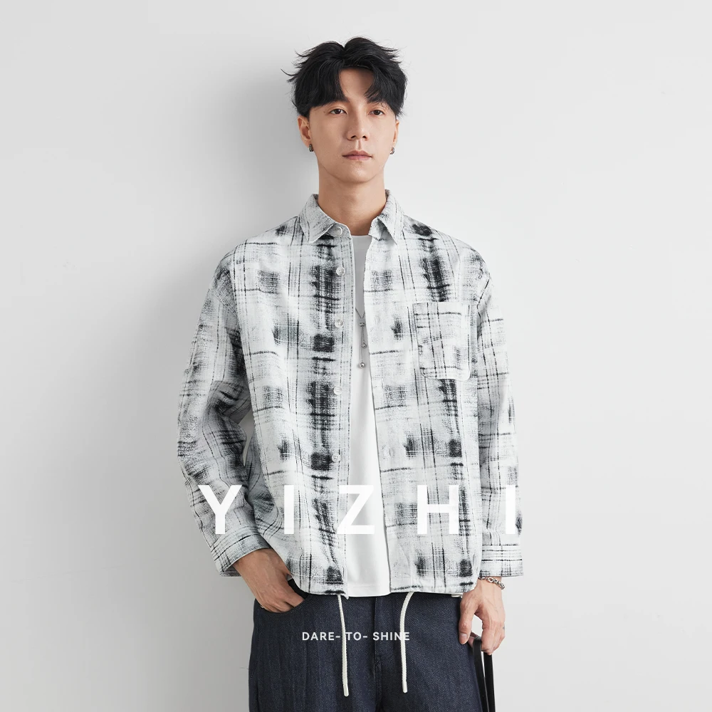 Long Sleeve Casual Shirt Men's Loose Fit Autumn Fashion Outerwear for Teenagers Couples Plaid Pattern Comfortable Shirt Male